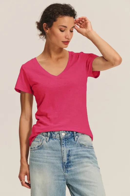 LILITH COTTON SLUB T-SHIRT IN MAGENTA sold by Velvet Tees