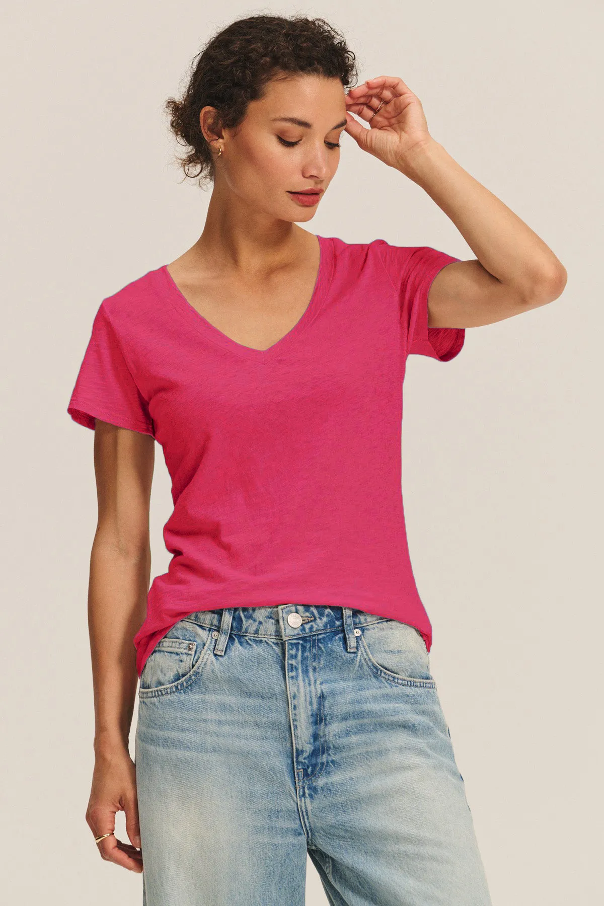 LILITH COTTON SLUB T-SHIRT IN MAGENTA sold by Velvet Tees