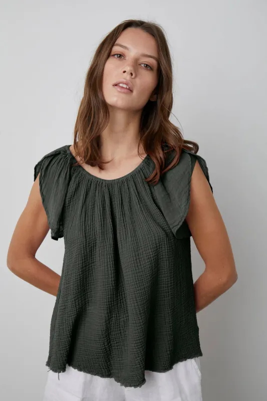 ADANYA COTTON GAUZE BLOUSE IN CAVIAR sold by Velvet Tees