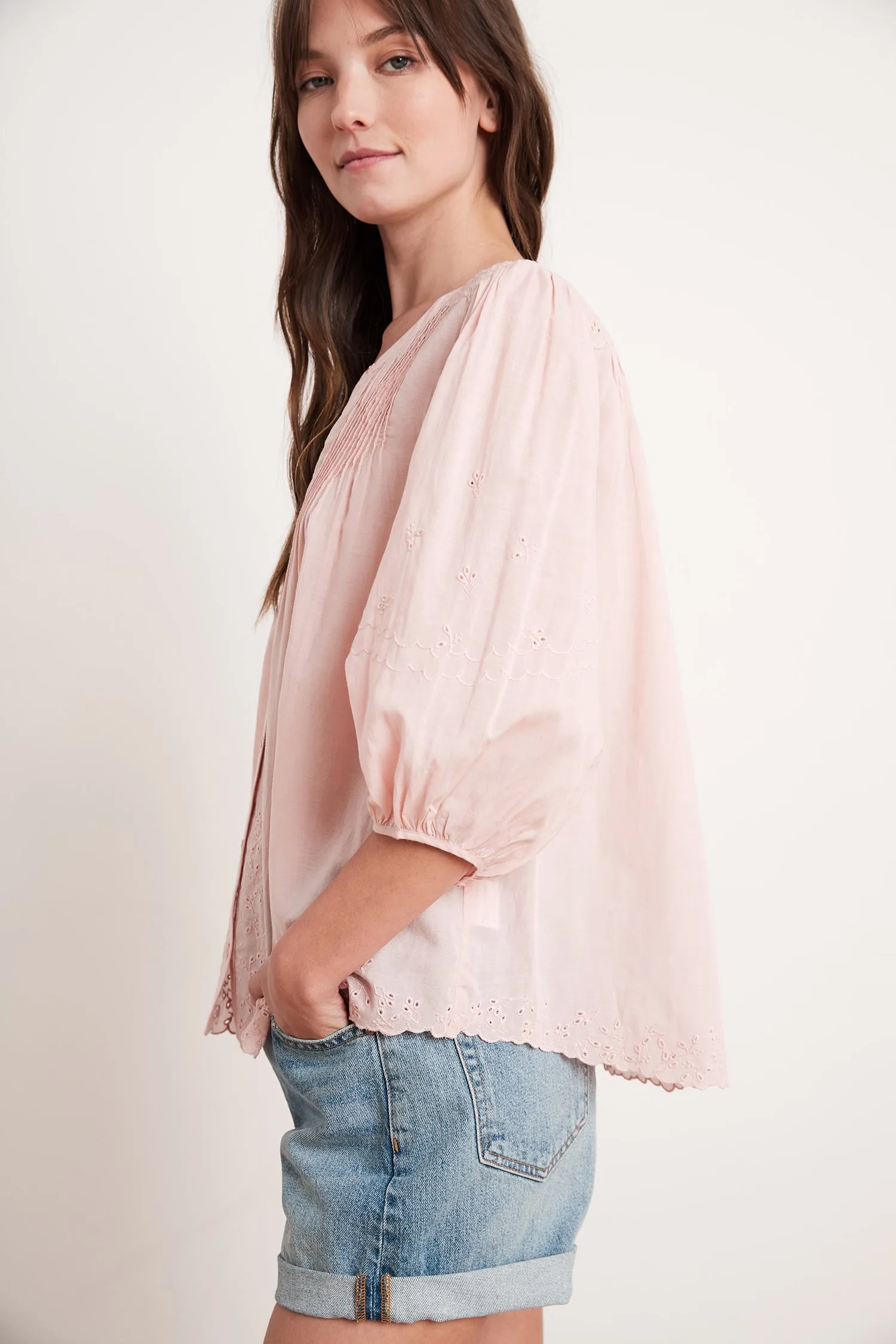 CATHERINE EYELET EMBROIDERY TOP IN DUSTYROSE sold by Velvet Tees product image thumbnail 3