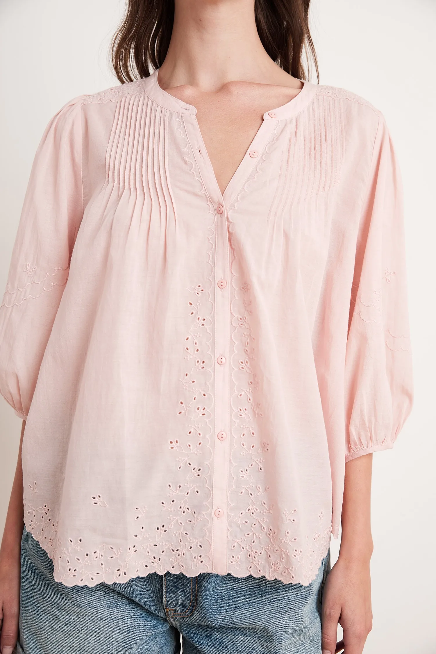 CATHERINE EYELET EMBROIDERY TOP IN DUSTYROSE sold by Velvet Tees product image thumbnail 4