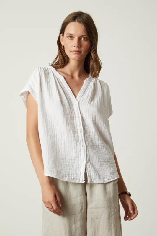 PAMELA COTTON GAUZE TOP IN WHITE sold by Velvet Tees