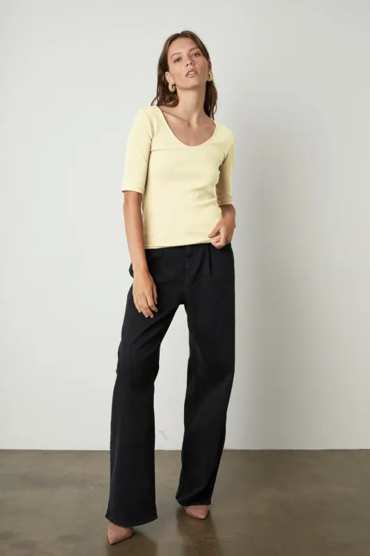 MIRANDA SCOOP NECK TOP IN CREMA sold by Velvet Tees