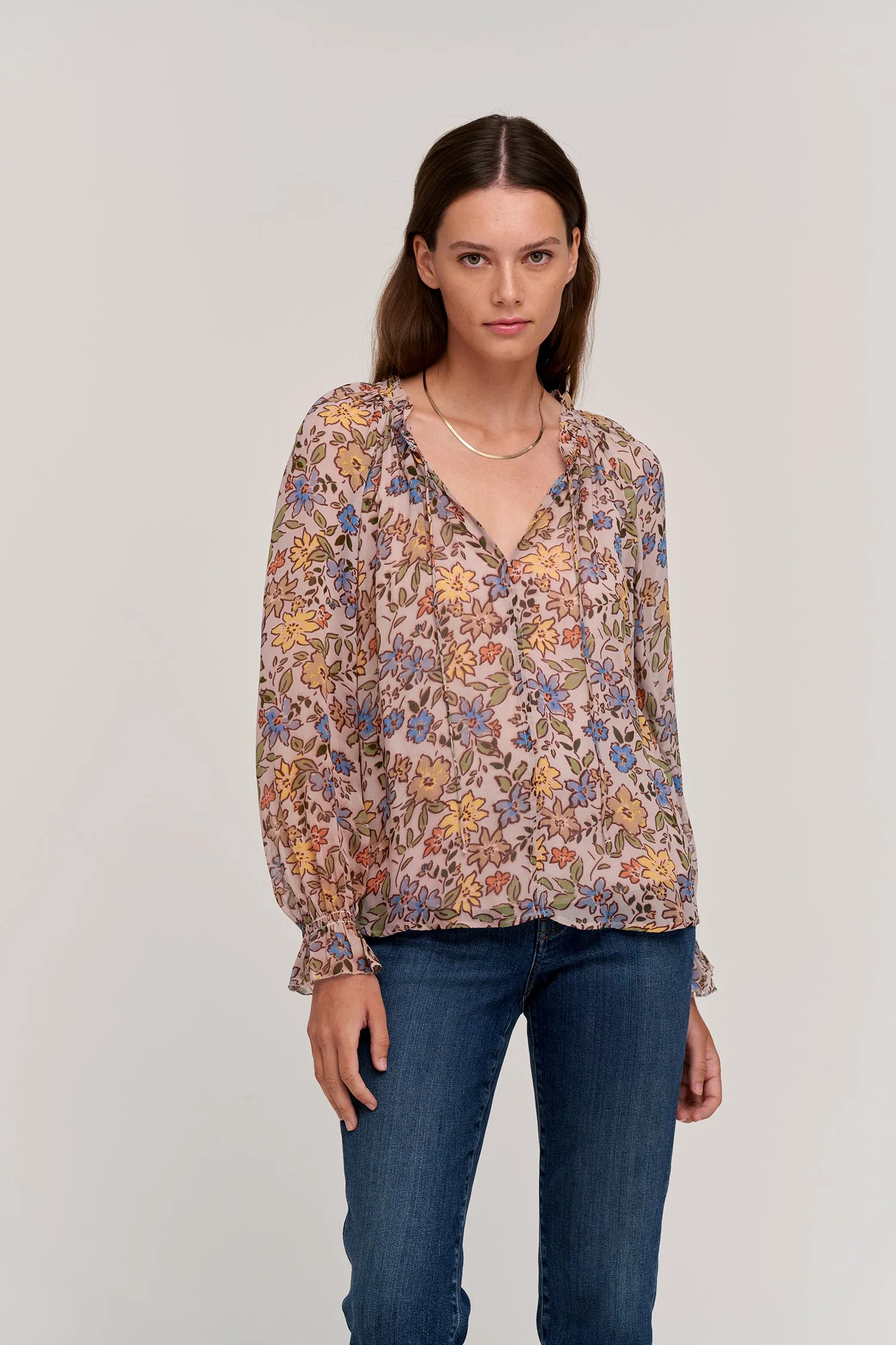 LEXA PRINTED BLOUSE IN BUTTERCUP sold by Velvet Tees