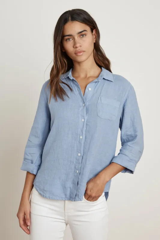 VERN WOVEN LINEN BUTTON UP SHIRT IN BELIZE sold by Velvet Tees