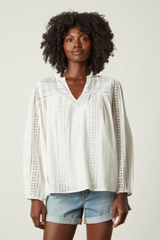 JORDYN EMBROIDERED COTTON TOP IN CREAM sold by Velvet Tees