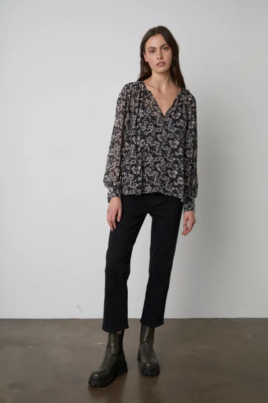 MILEY PRINTED BOHO BLOUSE IN BLACK FLORAL sold by Velvet Tees