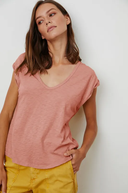 JAYDEN SCOOP NECK TEE IN AUBURN sold by Velvet Tees