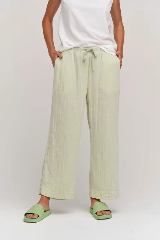 FRANNY COTTON GAUZE TROUSERS IN KIWI sold by Velvet Tees