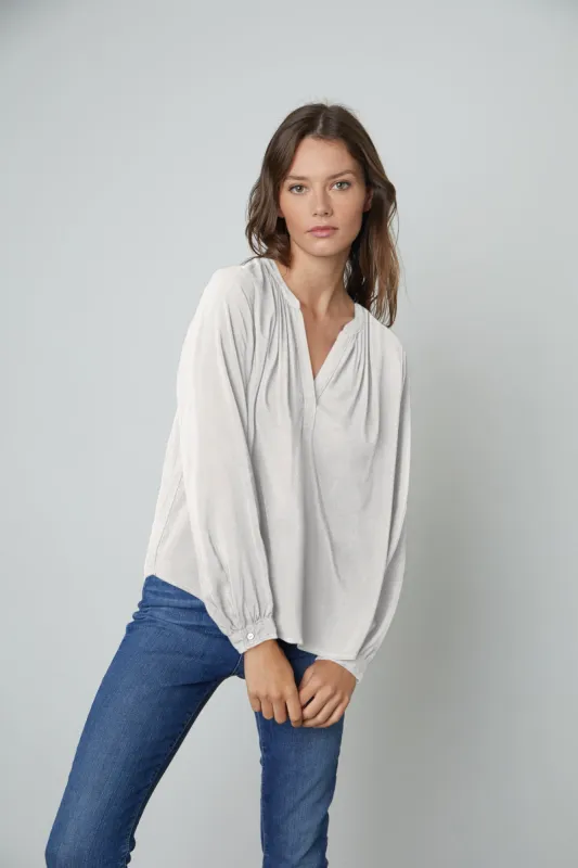 POSIE SPLIT NECK BLOUSE IN WINTER sold by Velvet Tees