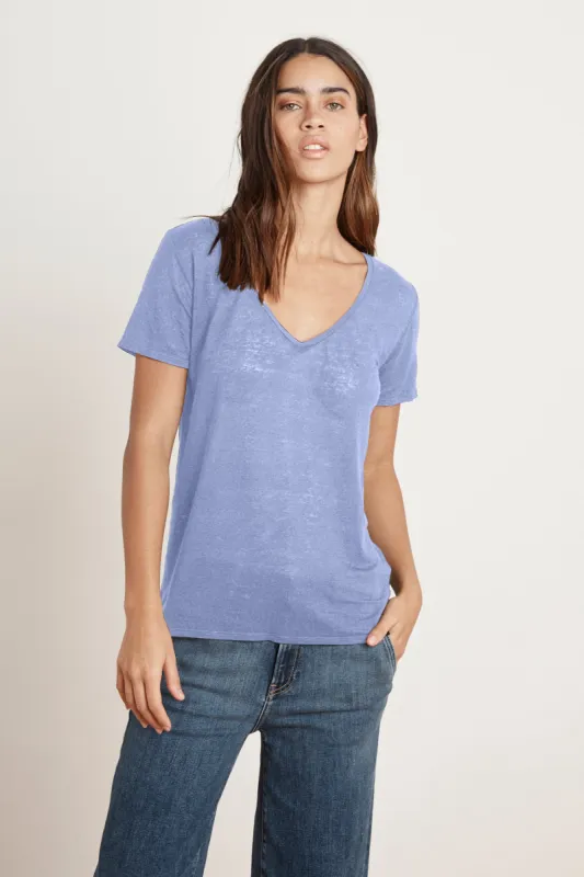 LAWANA LINEN KNIT V-NECK TEE IN DALI sold by Velvet Tees