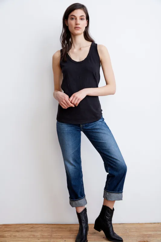 JERRY HIGH RISE STRAIGHT CUFF JEAN IN CARBON sold by Velvet Tees