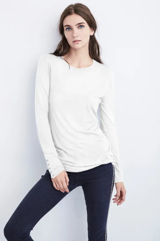 SUELLA BUTTON CUFF TEE IN WHITE sold by Velvet Tees