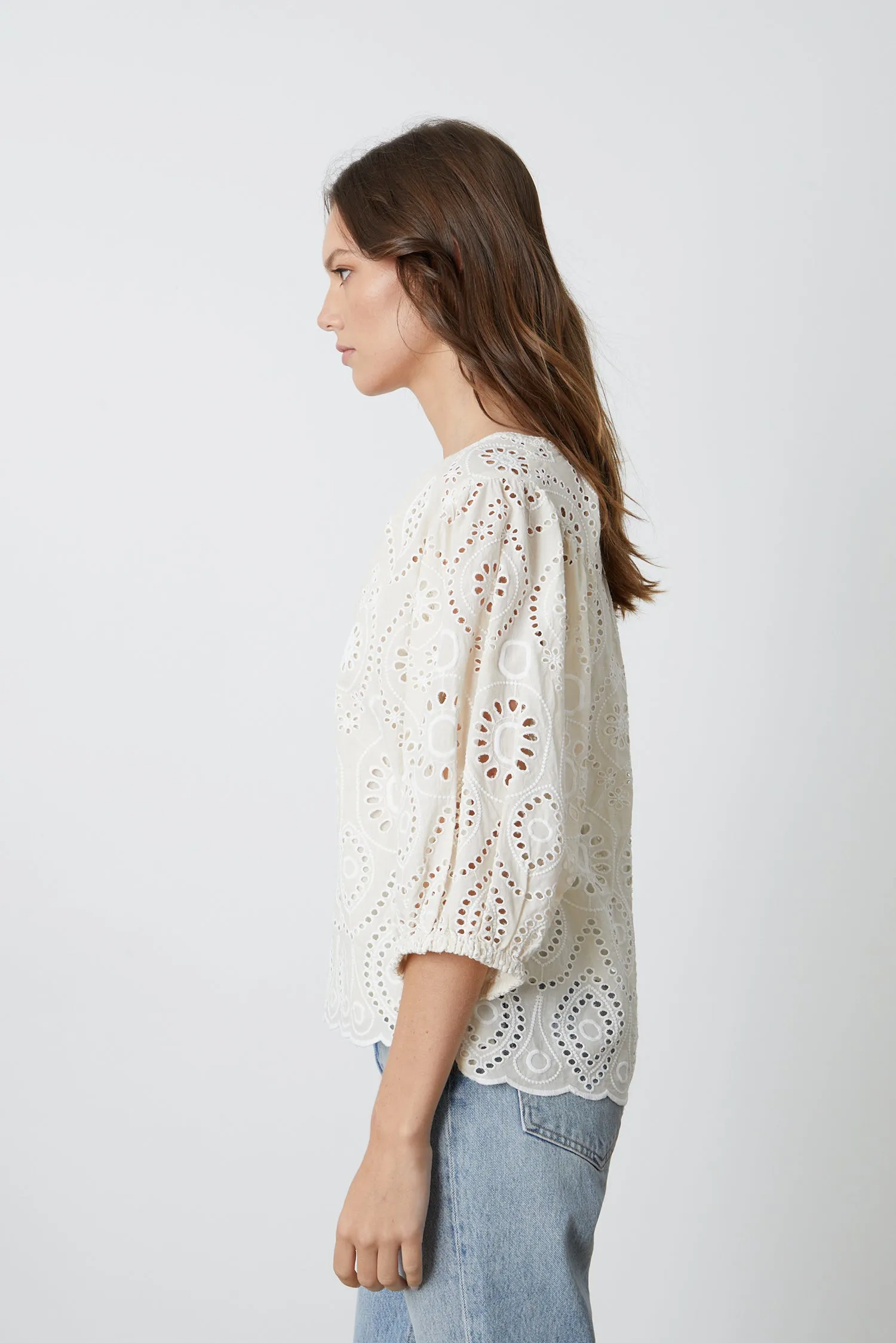 QUINN EYELET TOP IN IVORY sold by Velvet Tees product image thumbnail 2