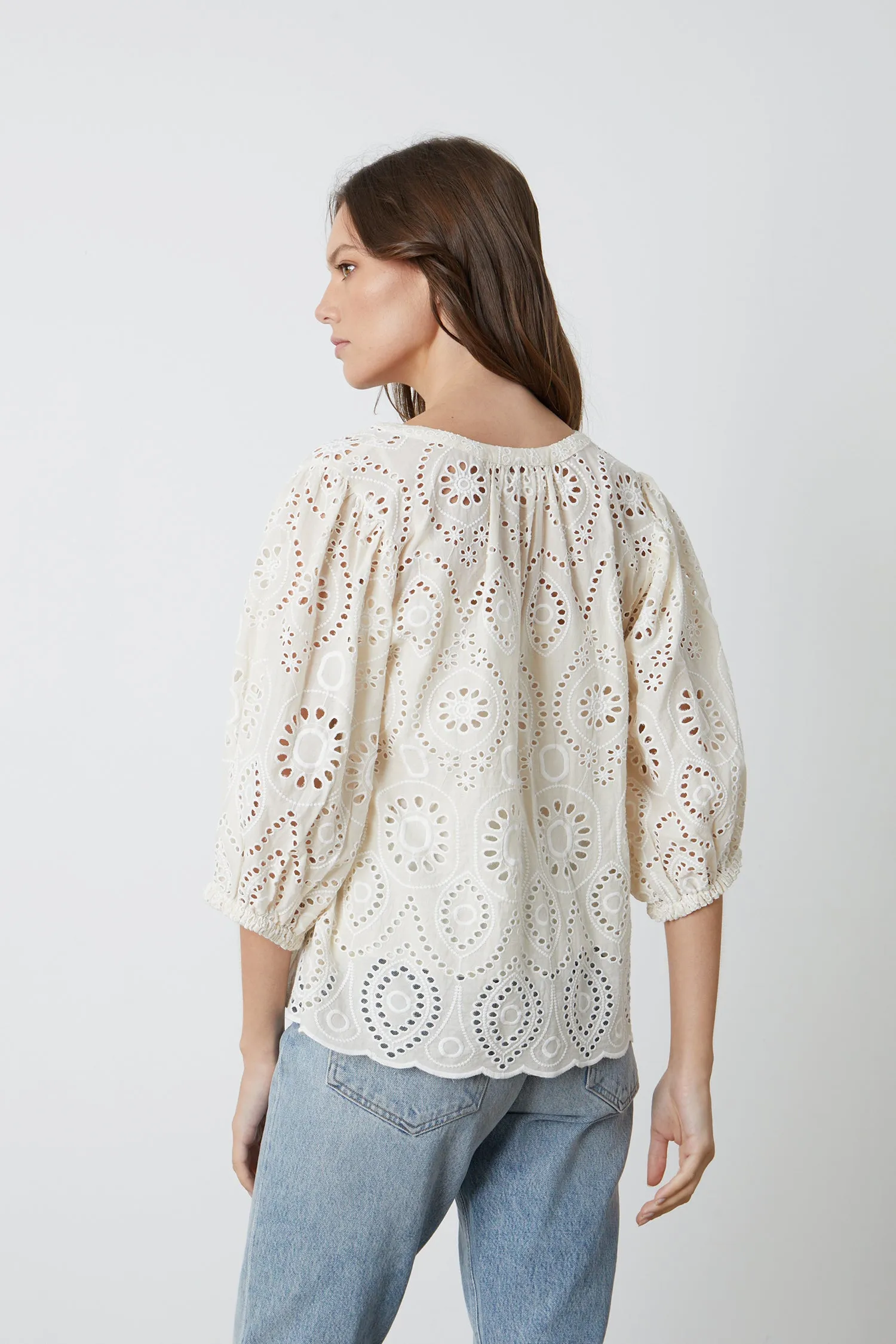 QUINN EYELET TOP IN IVORY sold by Velvet Tees product image thumbnail 3