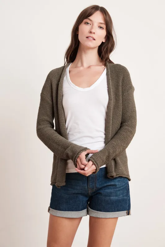 JAZ TEXTURED TAPE YARN CARDI IN FOREST sold by Velvet Tees