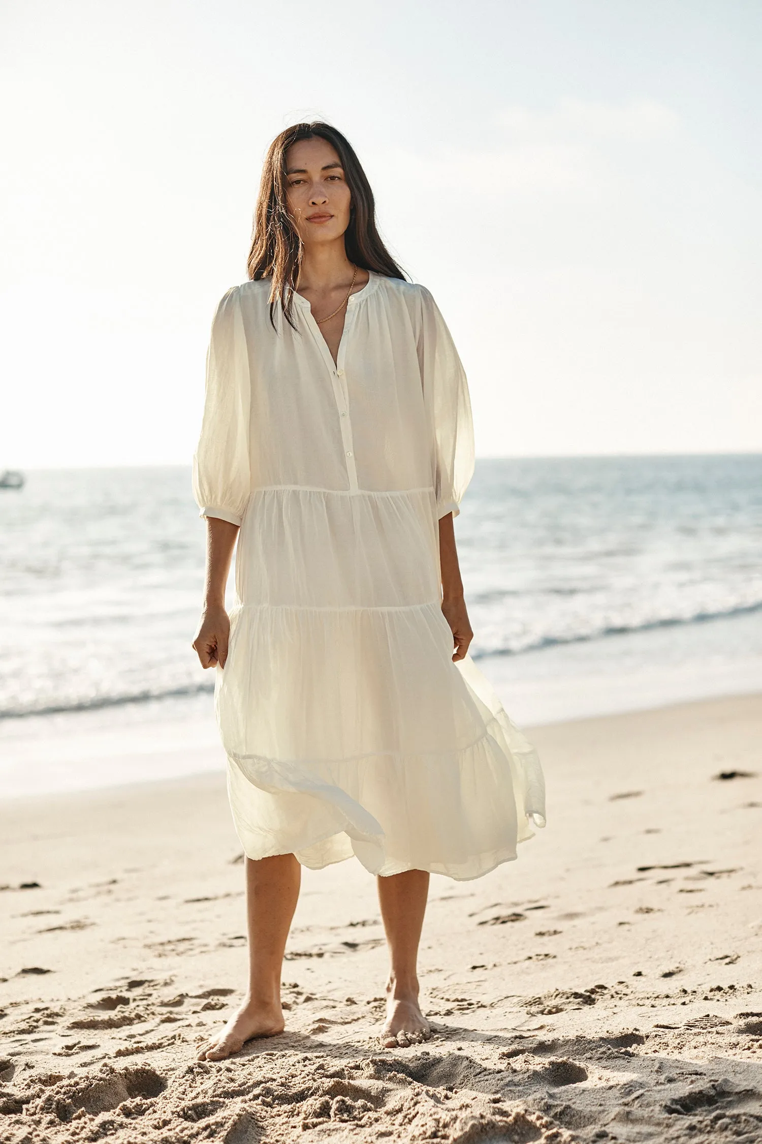 JACQUELINE PUFF SLEEVE DRESS IN ECRU sold by Velvet Tees