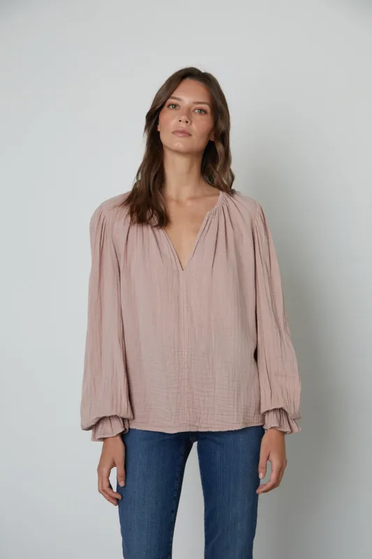 MAY COTTON GAUZE TOP IN ROSEGOLD sold by Velvet Tees