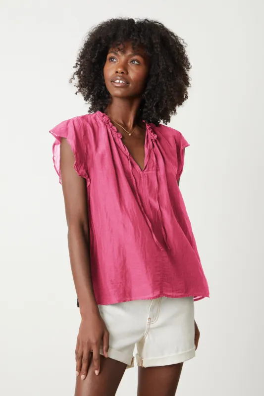 MELANIE SILK COTTON VOILE TOP IN POP sold by Velvet Tees