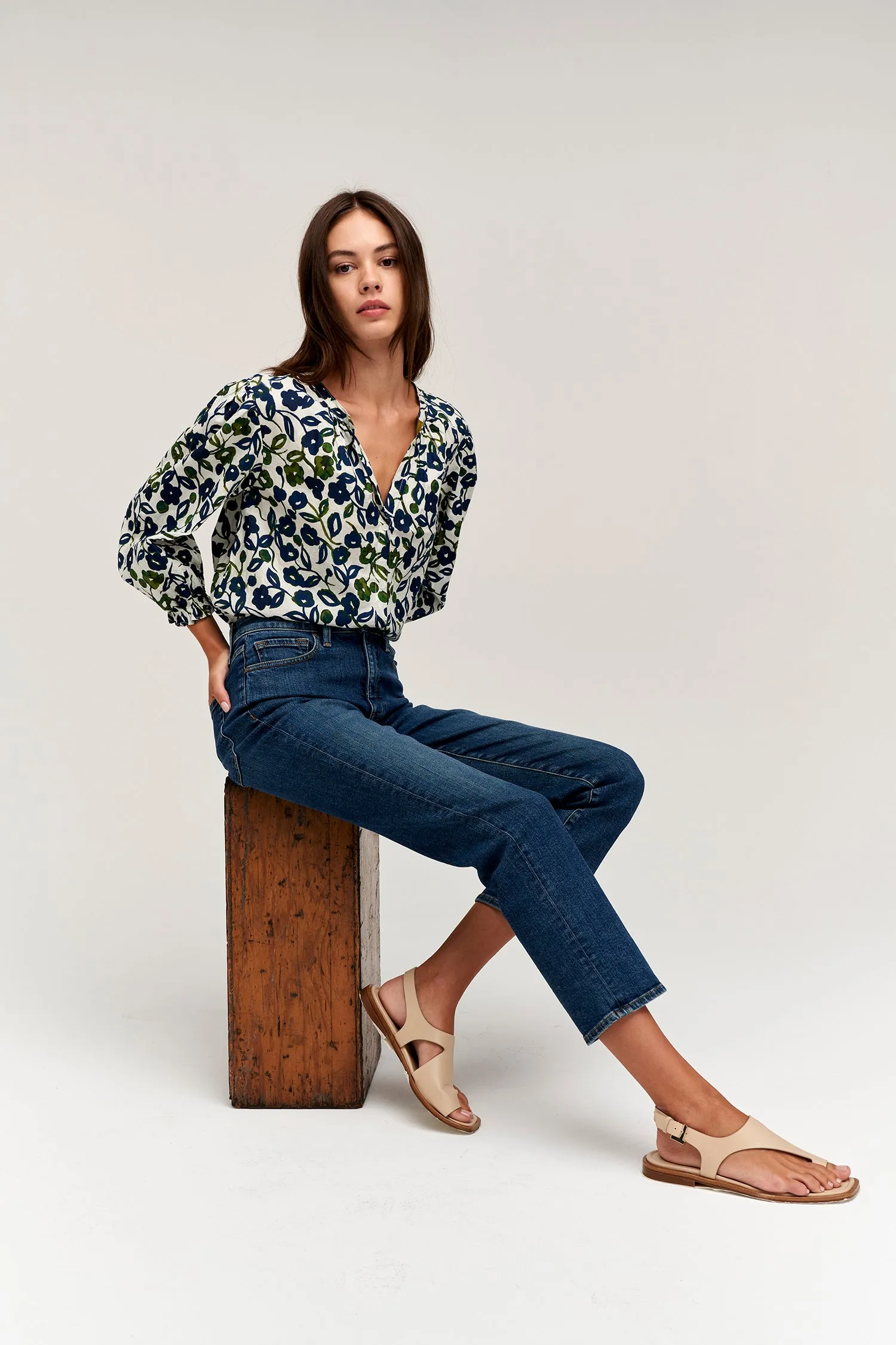 WILLOW PRINTED COTTON CAMBRIC TOP IN NAVY sold by Velvet Tees product image thumbnail 5