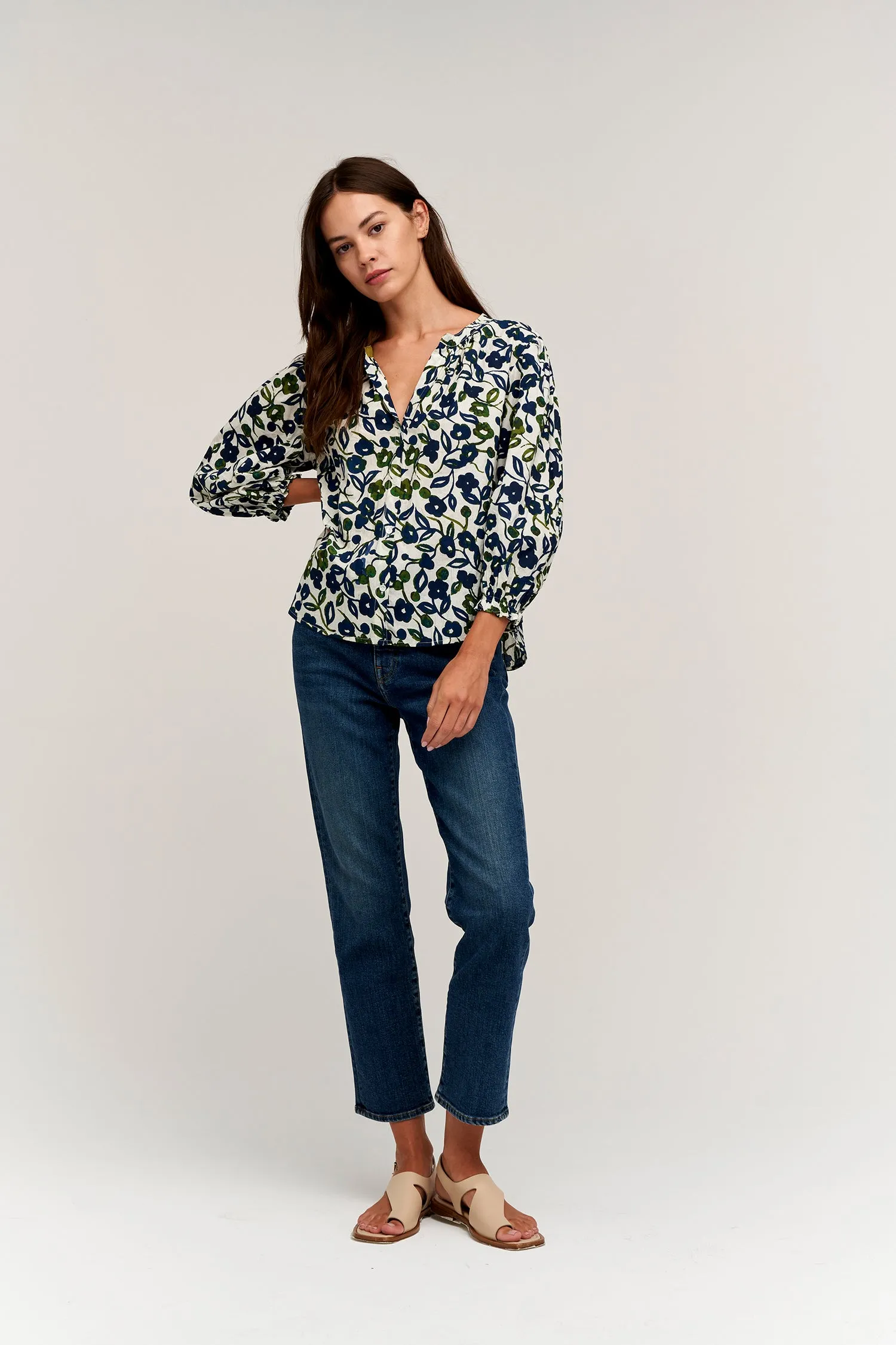 WILLOW PRINTED COTTON CAMBRIC TOP IN NAVY sold by Velvet Tees product image thumbnail 2