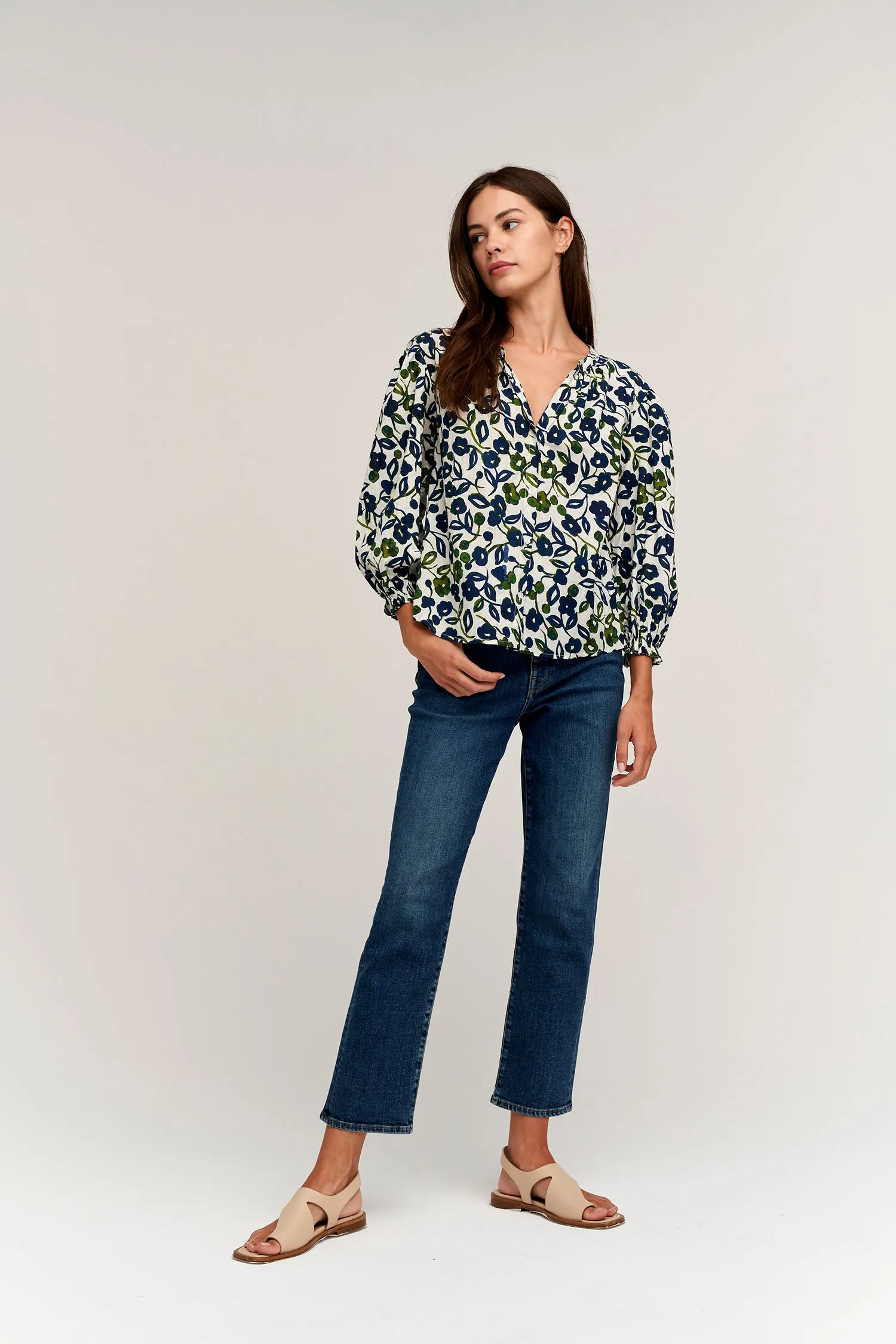 WILLOW PRINTED COTTON CAMBRIC TOP IN NAVY sold by Velvet Tees product image thumbnail 3