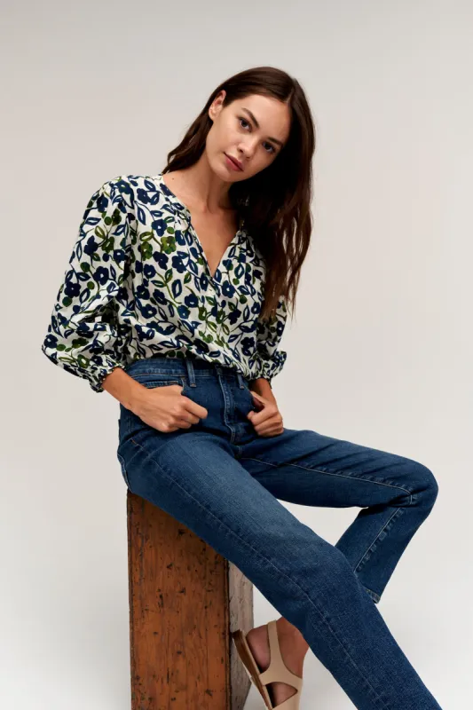 WILLOW PRINTED COTTON CAMBRIC TOP IN NAVY sold by Velvet Tees