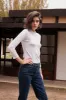 QUINNY SUEDED JERSEY LONG SLEEVE TEE IN WHITE sold by Velvet Tees