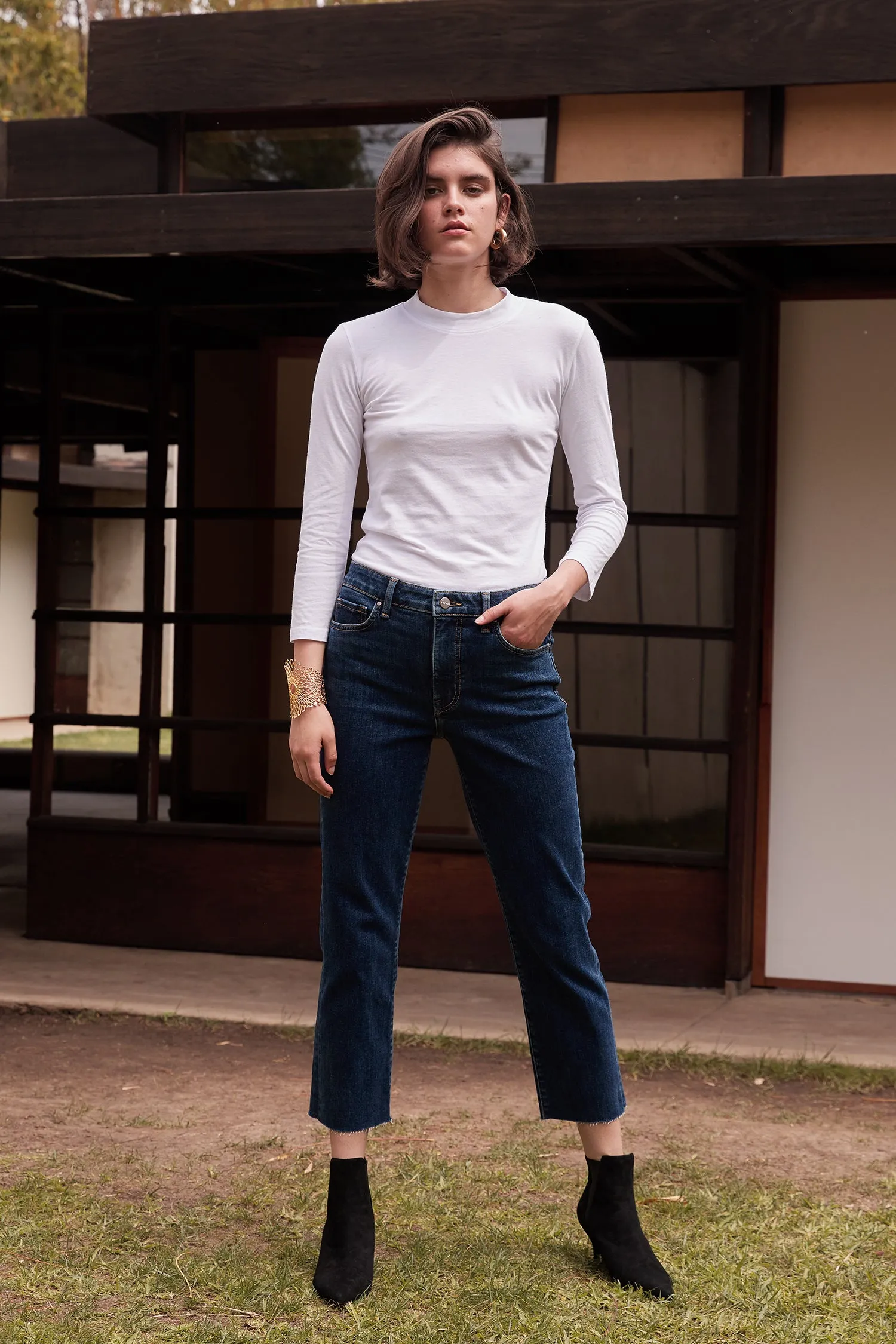 QUINNY SUEDED JERSEY LONG SLEEVE TEE IN WHITE sold by Velvet Tees product image thumbnail 4