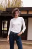QUINNY SUEDED JERSEY LONG SLEEVE TEE IN WHITE sold by Velvet Tees