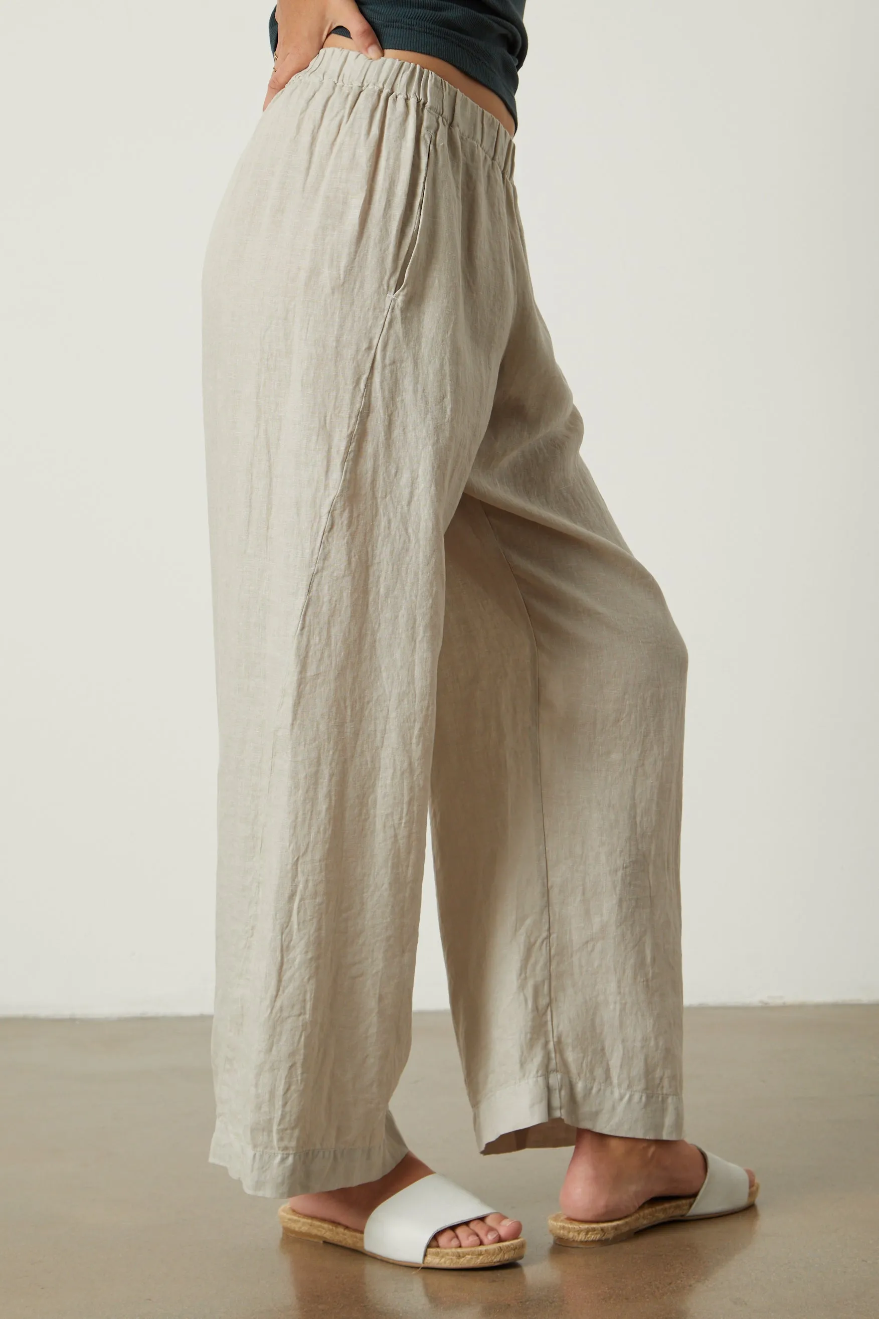 LOLA WOVEN LINEN TROUSERS IN COBBLE sold by Velvet Tees product image thumbnail 2