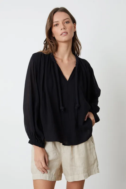 KATHLEEN COTTON GAUZE TOP IN BLACK sold by Velvet Tees