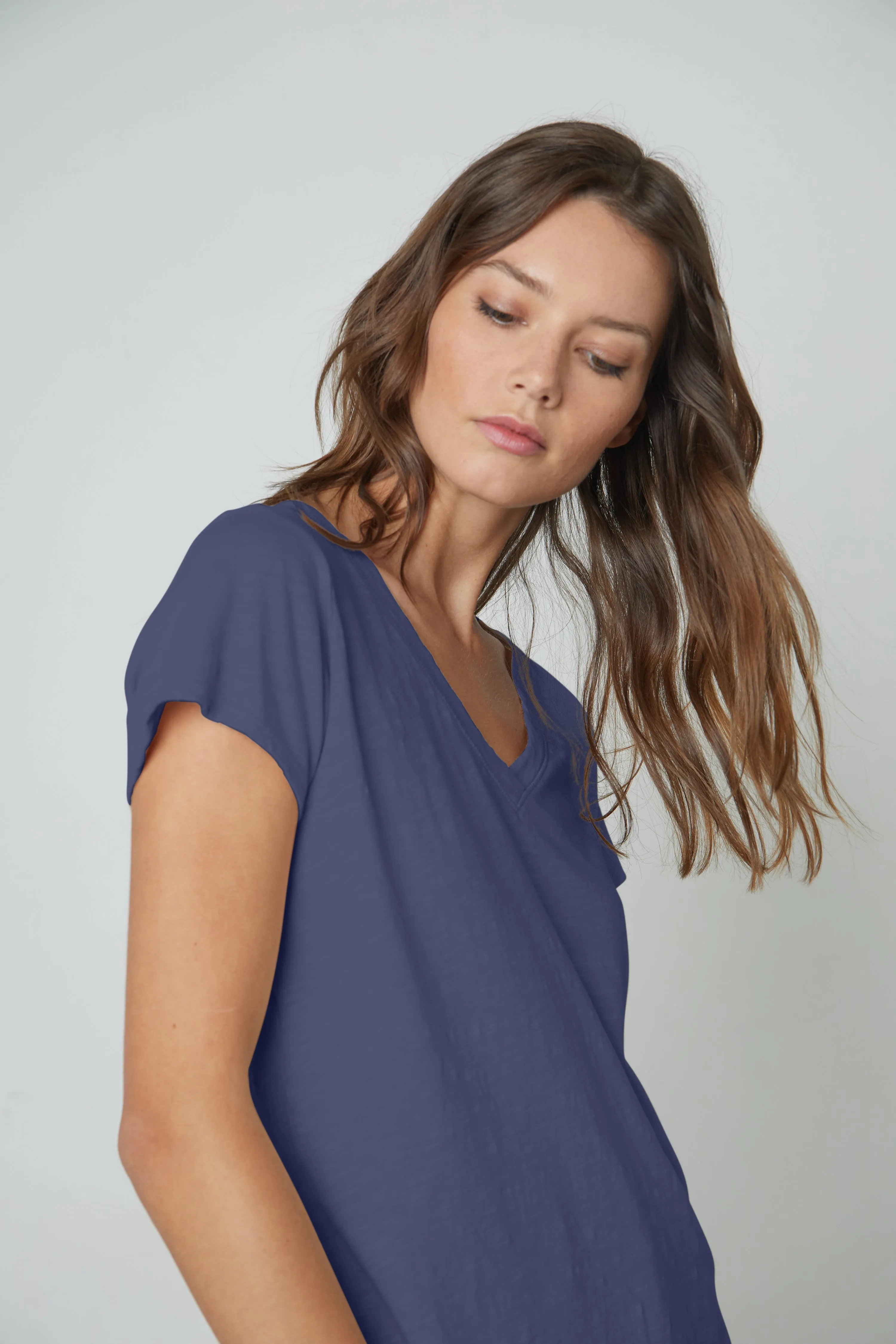 JILIAN ORIGINAL SLUB V-NECK TEE IN BLUE CHIP sold by Velvet Tees product image thumbnail 3