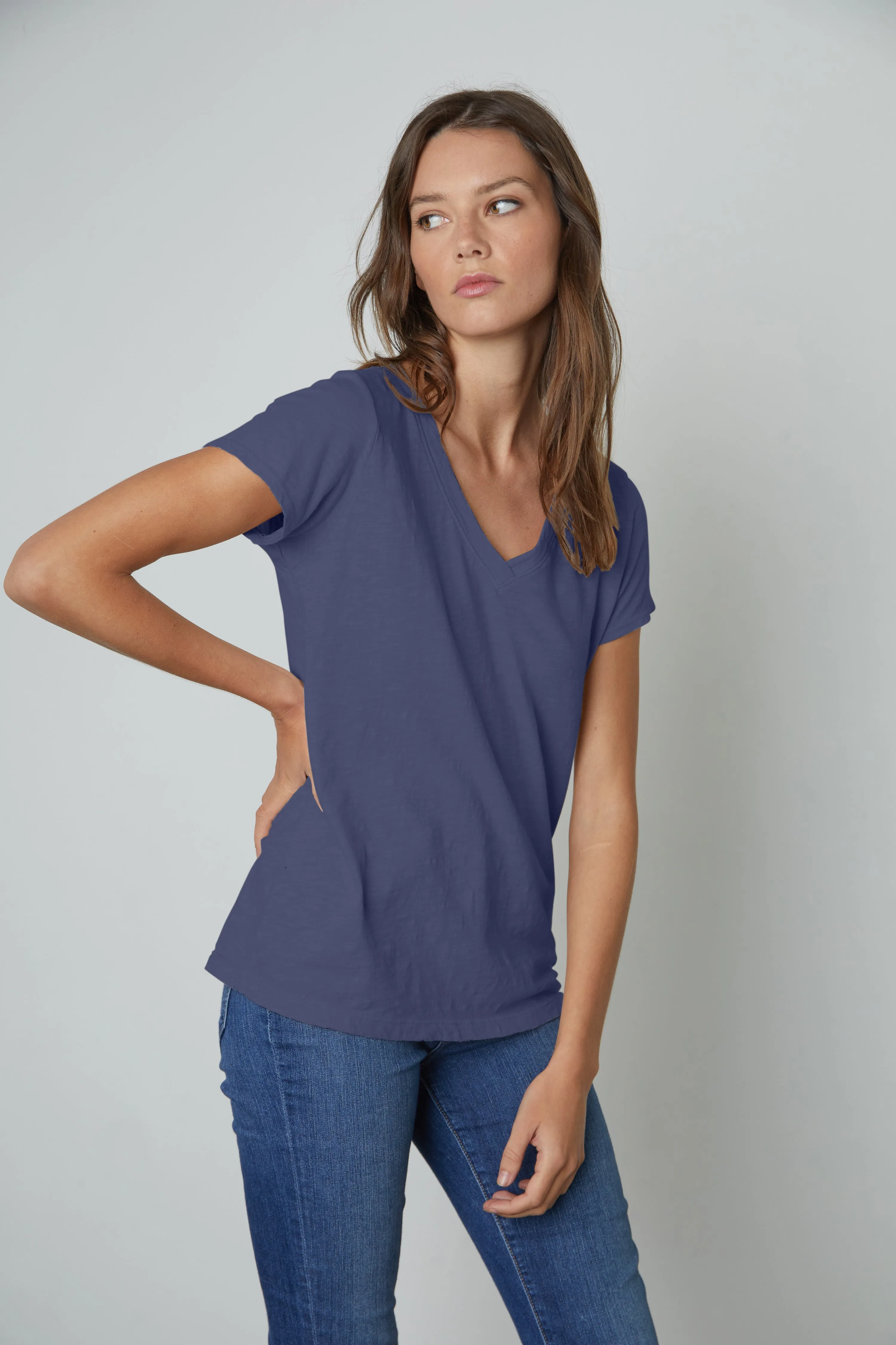 JILIAN ORIGINAL SLUB V-NECK TEE IN BLUE CHIP sold by Velvet Tees product image thumbnail 2