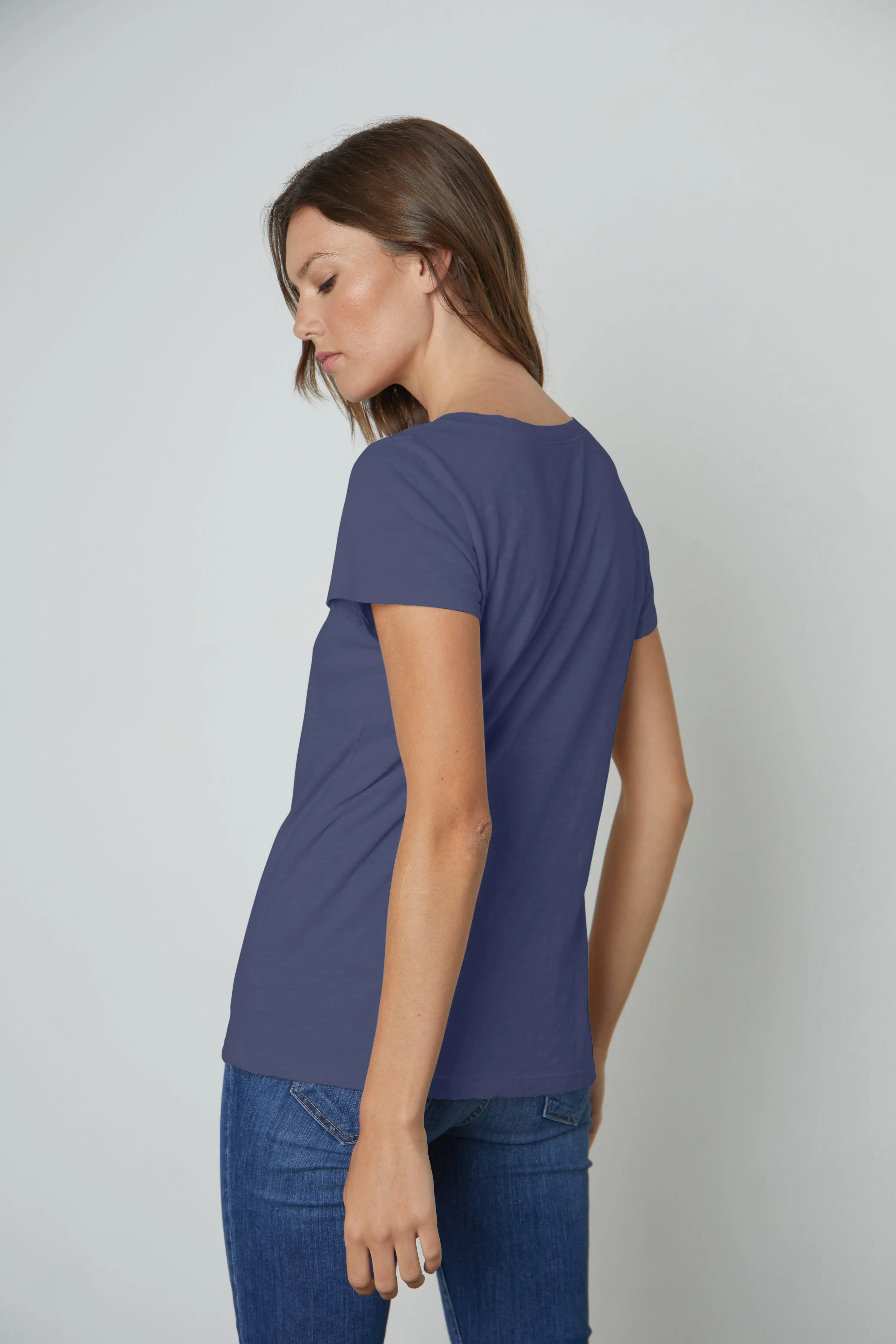 JILIAN ORIGINAL SLUB V-NECK TEE IN BLUE CHIP sold by Velvet Tees product image thumbnail 5