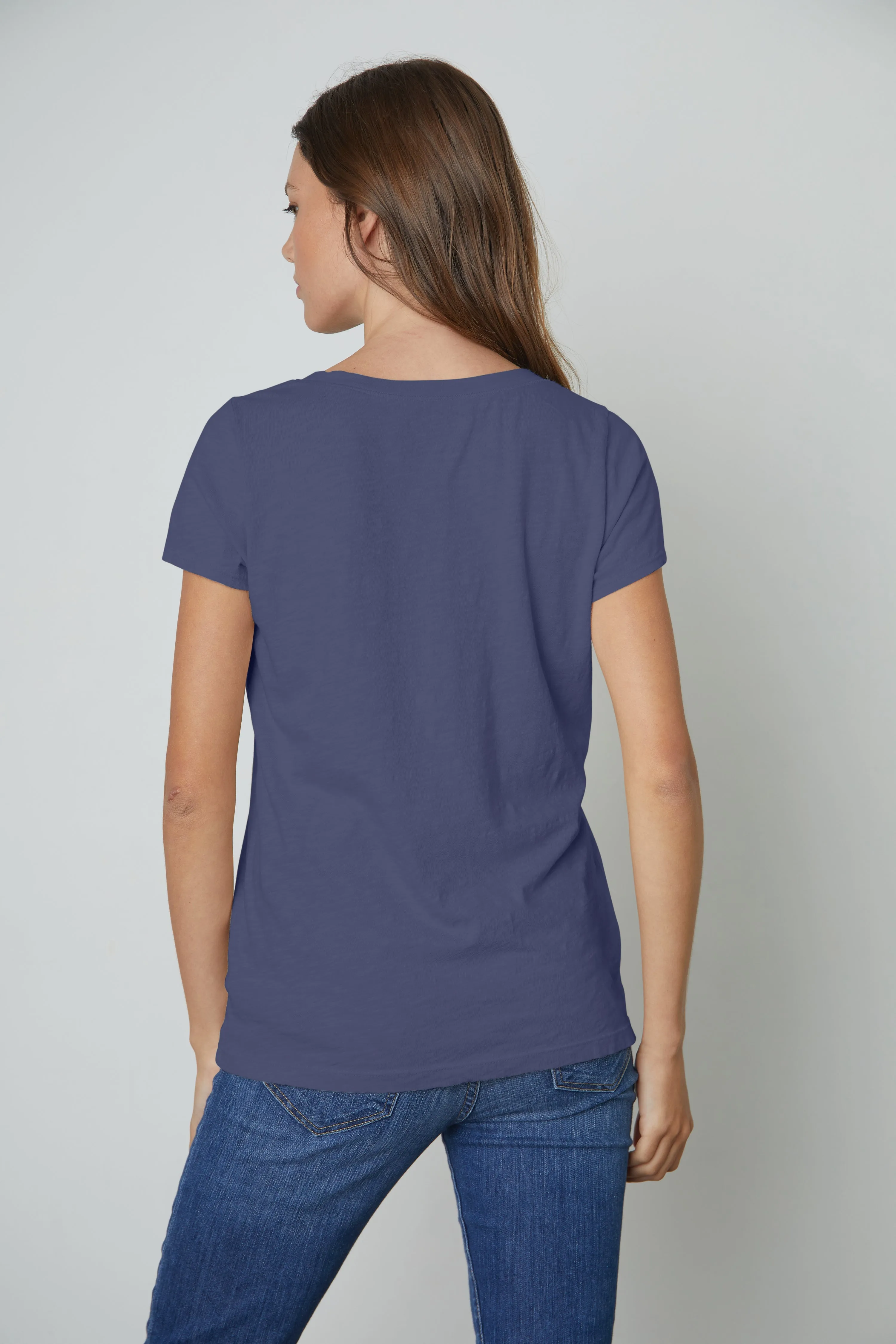 JILIAN ORIGINAL SLUB V-NECK TEE IN BLUE CHIP sold by Velvet Tees product image thumbnail 4