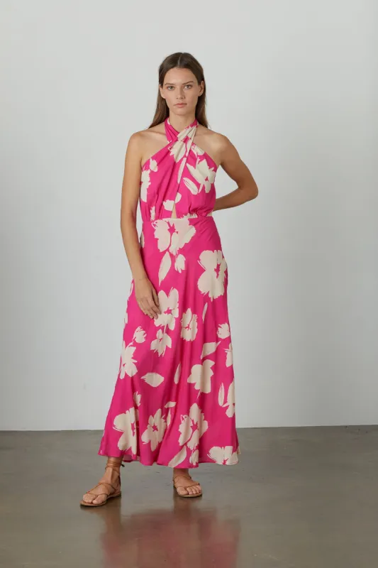 TATUM PRINTED HALTER DRESS IN CAICOS sold by Velvet Tees