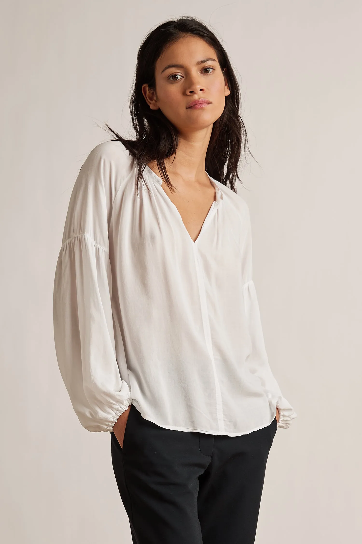 ELAINE RAYON CHALLIS BLOUSE IN WHITE sold by Velvet Tees
