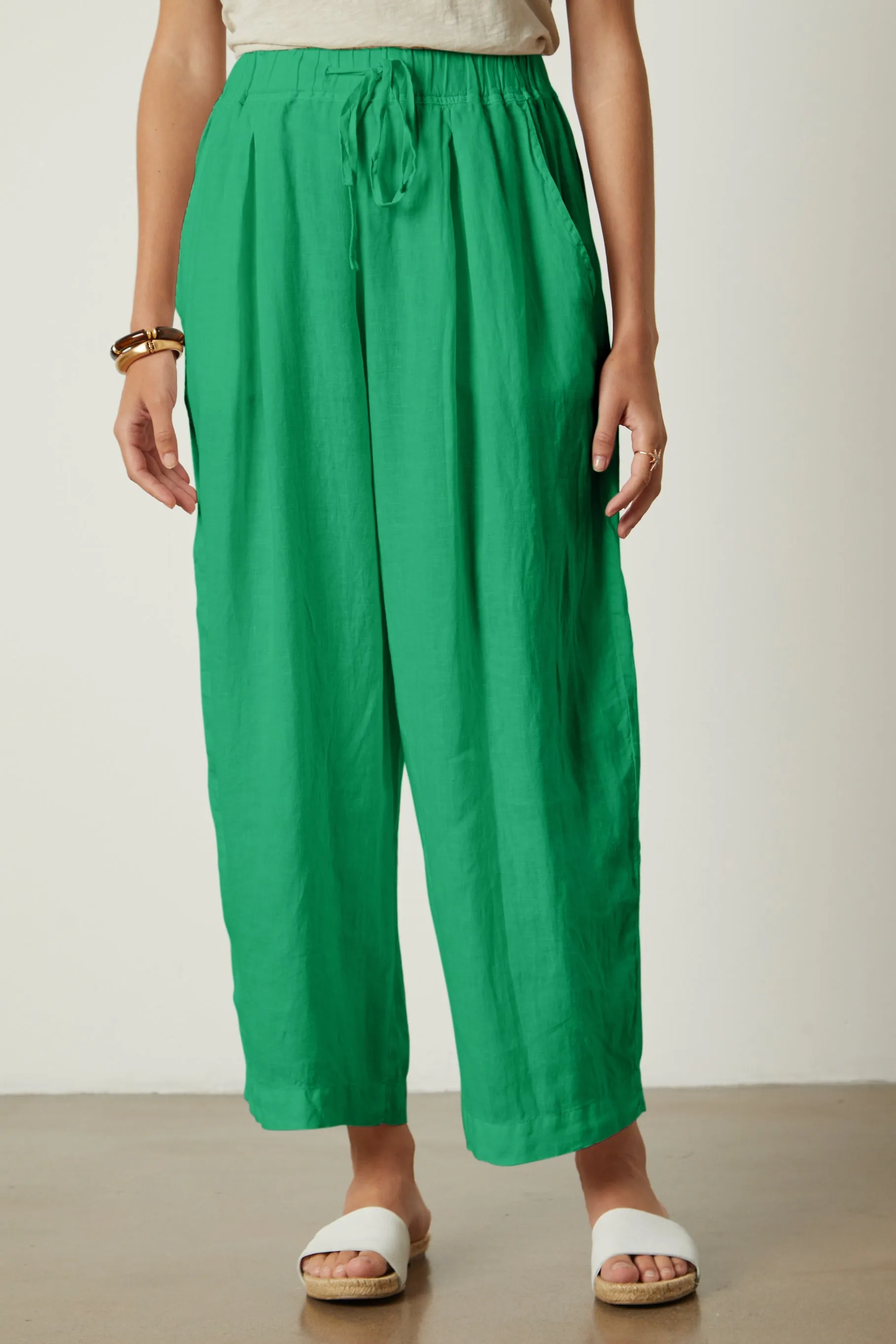 HANNAH WOVEN LINEN TROUSERS IN JADE sold by Velvet Tees product image thumbnail 2
