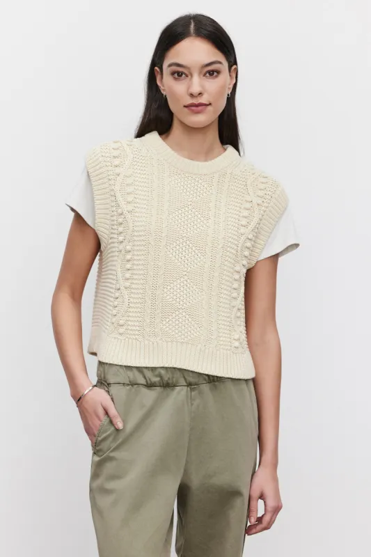 MAGGY SWEATER VEST IN IVORY sold by Velvet Tees