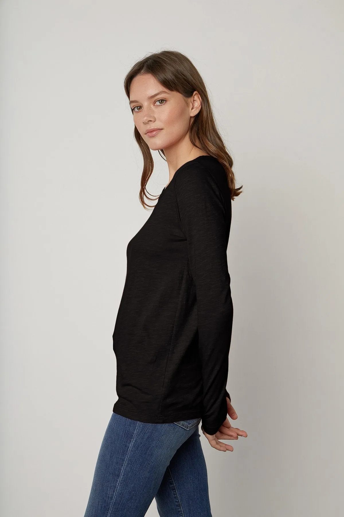 LIZ CITY COTTON SLUB T-SHIRT IN BLACK sold by Velvet Tees product image thumbnail 2
