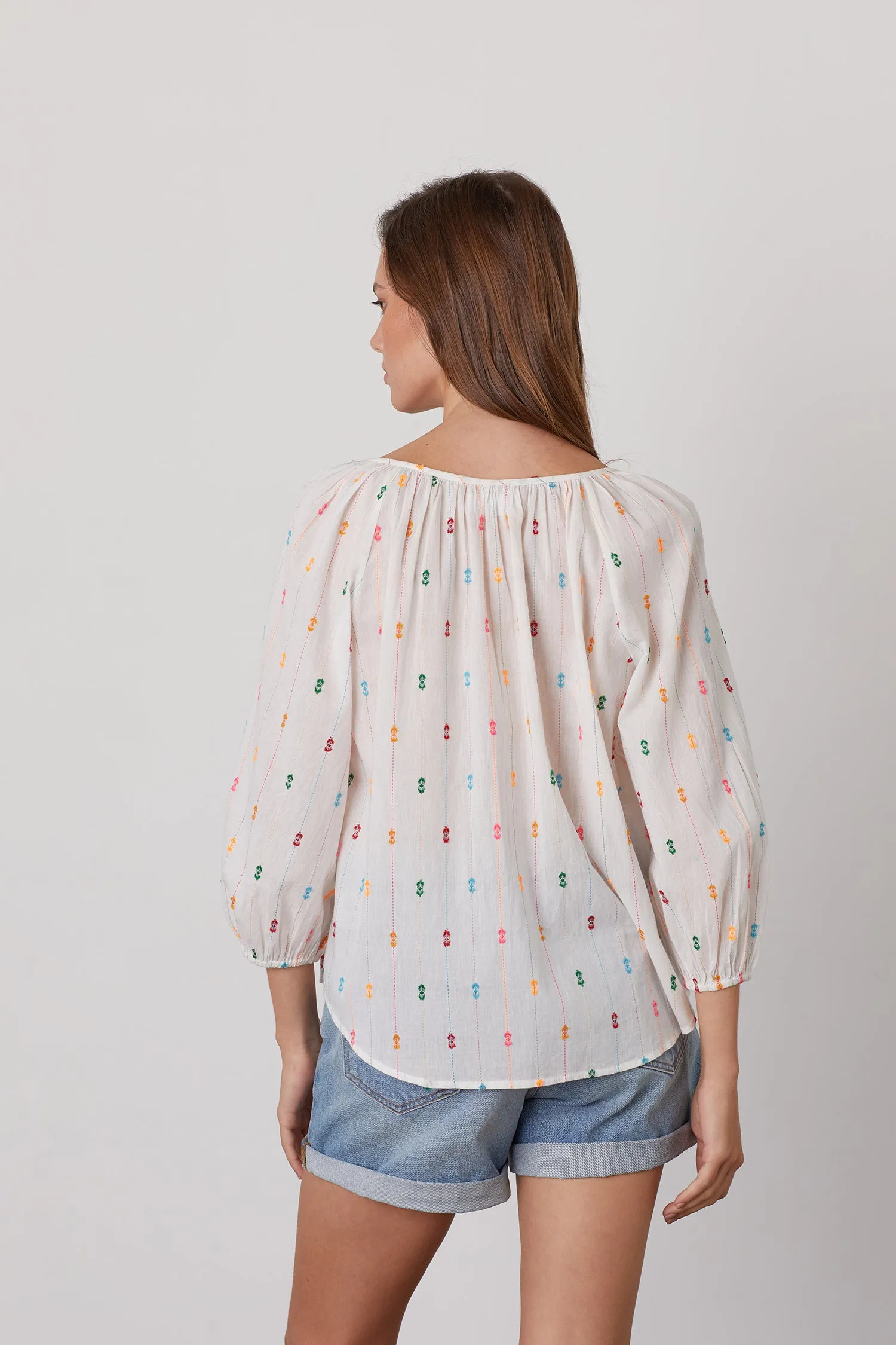 TULLIE EMBROIDERED BOHO TOP IN ECRU sold by Velvet Tees product image thumbnail 3