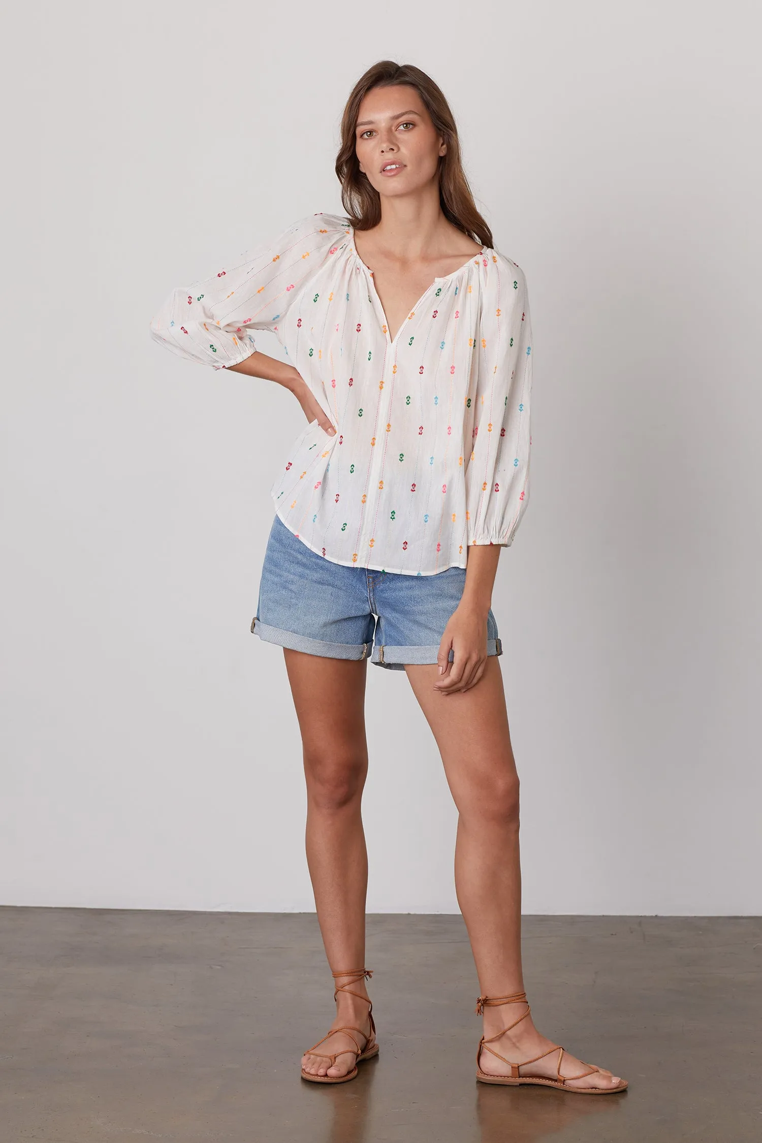 TULLIE EMBROIDERED BOHO TOP IN ECRU sold by Velvet Tees product image thumbnail 5