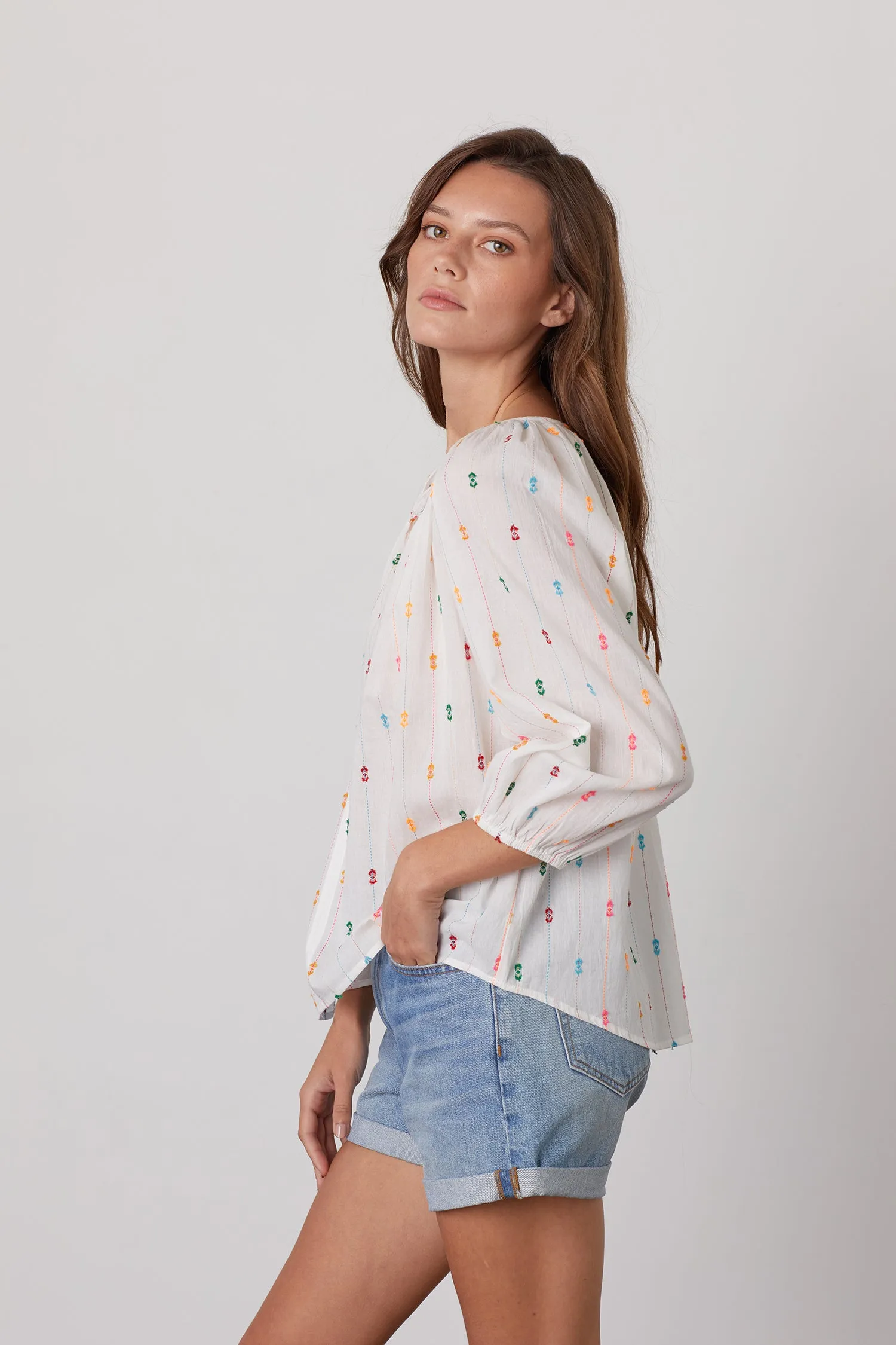 TULLIE EMBROIDERED BOHO TOP IN ECRU sold by Velvet Tees product image thumbnail 2