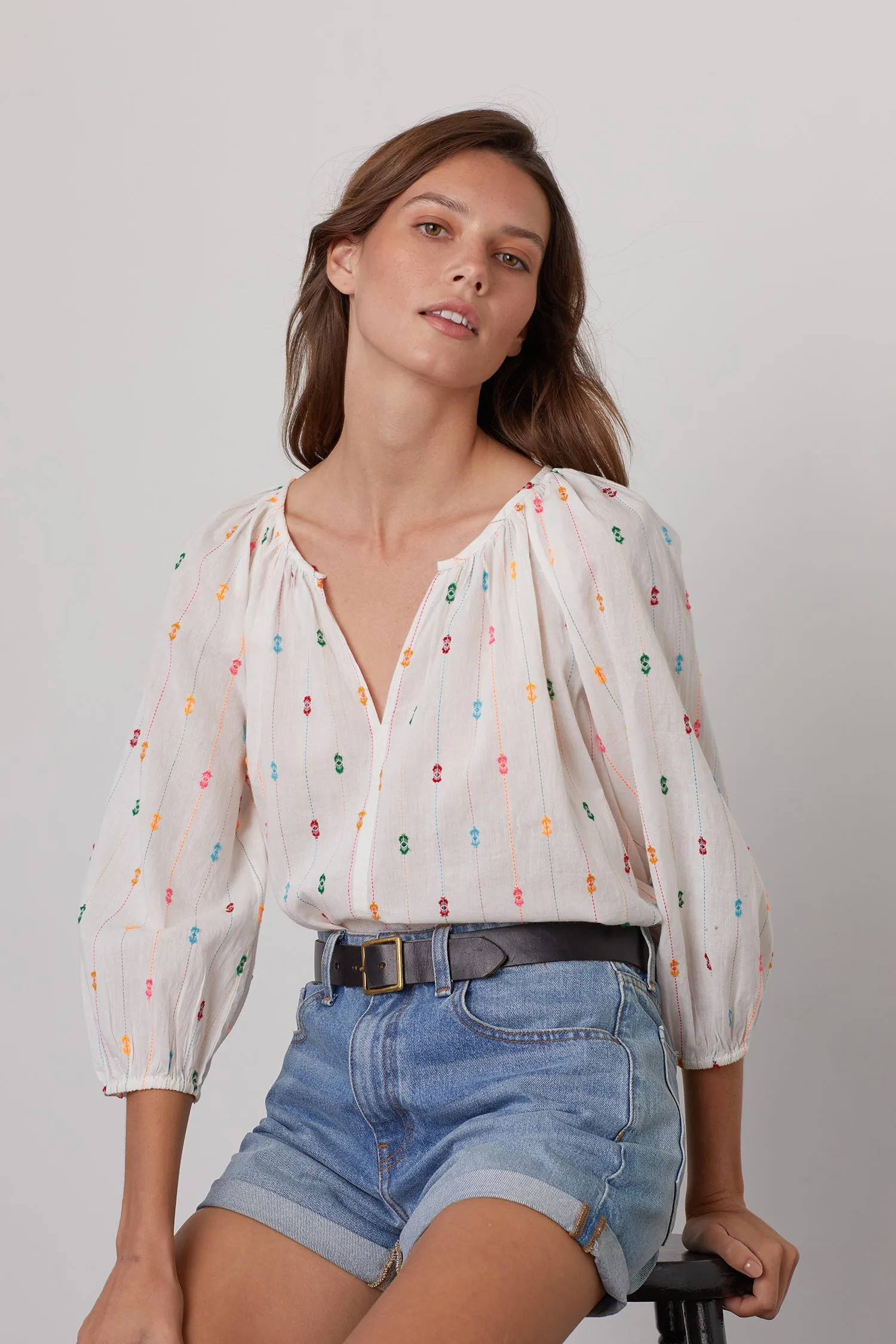 TULLIE EMBROIDERED BOHO TOP IN ECRU sold by Velvet Tees product image thumbnail 4