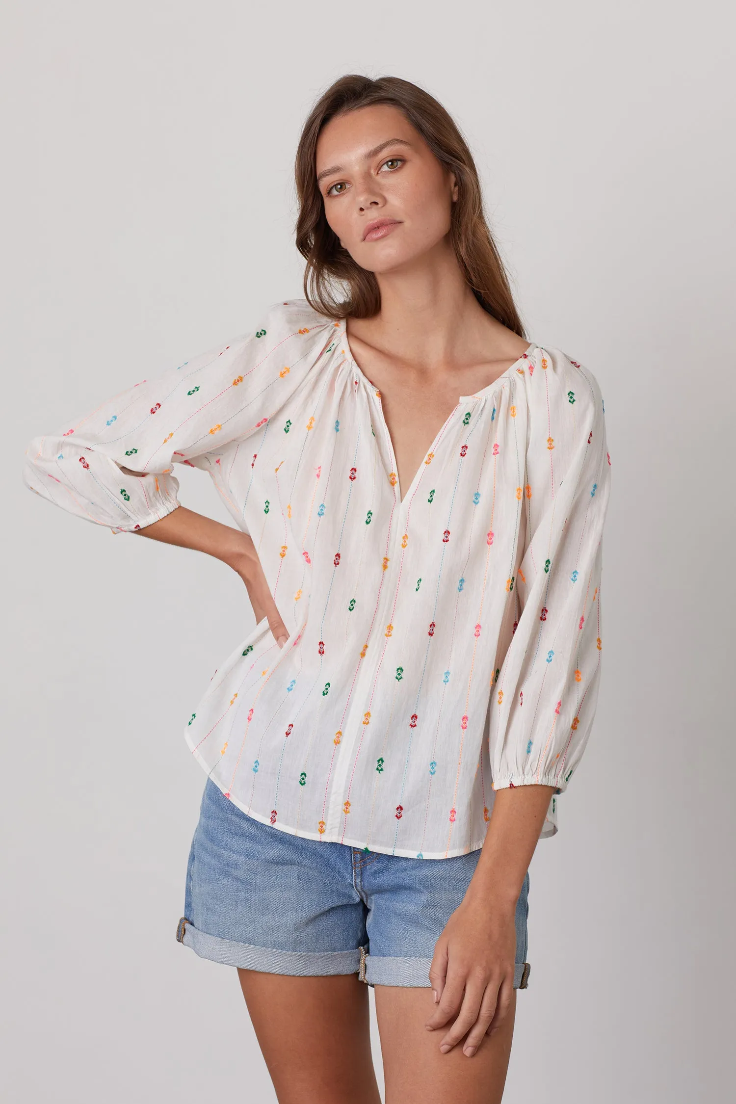 TULLIE EMBROIDERED BOHO TOP IN ECRU sold by Velvet Tees