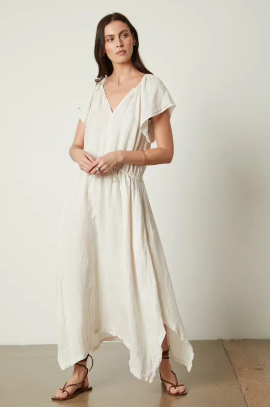 DEBBIE WOVEN LINEN DRESS IN BEACH sold by Velvet Tees