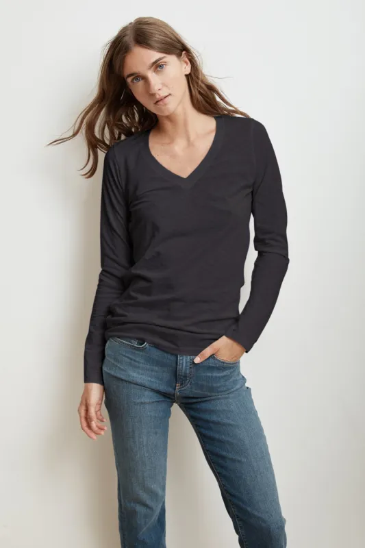 BRIDGET CITY COTTON SLUB T-SHIRT IN BLACK sold by Velvet Tees