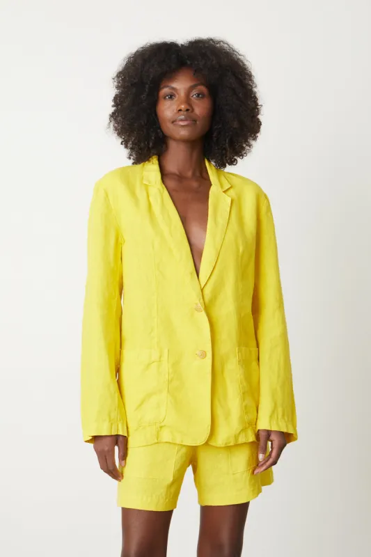 CASSIE HEAVY LINEN BLAZER IN SUN sold by Velvet Tees
