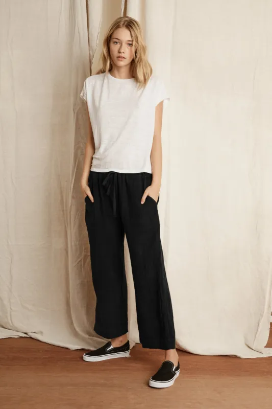 KORA WOVEN LINEN TROUSERS IN BLACK sold by Velvet Tees
